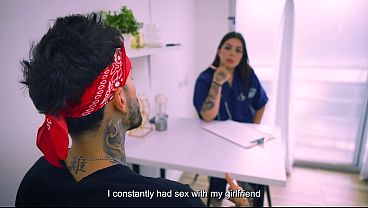 I fuck a doctor with a tight vagina who helps me with my erections, I finish on her giant tits