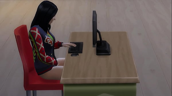 Girl masturbation in front of a porn