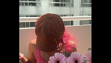 flashing my small tits on the balcony... i hope the neighbors are watching