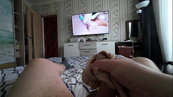Download Video - masturbate my huge cock with my stepsister's panties while watching porn&period; I hope she doesn't catch me