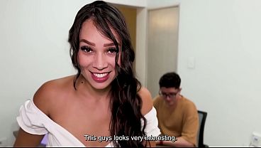 beutiful brunette with a huge round ass fucks a guy with a big dick in the office