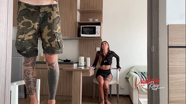 She paid off the repairman with a juicy blowjob and fucked him in different poses