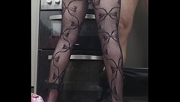 Kitchen handjob big ass in fishnets