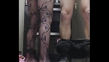 Kitchen handjob big ass in fishnets