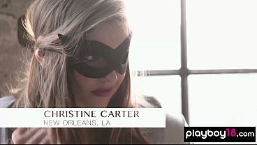 Confident small titted teen catwoman Christine Carter undressing slowly