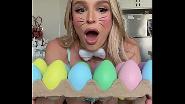 Big Titty Blonde Easter Bunny Emma Hix Gets Slutty and Naughty with Her Dildo