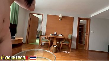 JohnTronX - Asian chick with a huge ass gets her hairy pussy drilled
