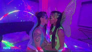 Rave Fairies Sasha And Tiny Rhea Share Brian In A Neon Threesome!
