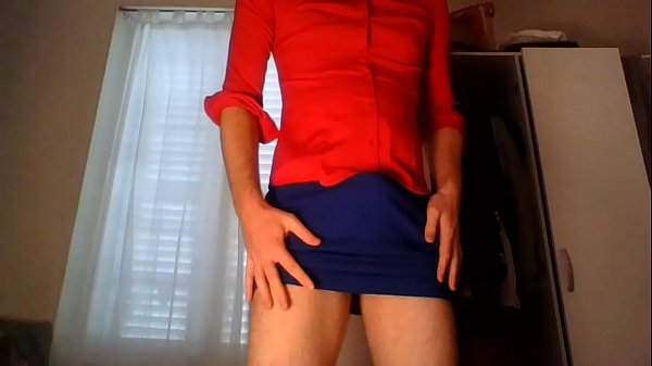 Young amateur cross dresser secretary teasing a...