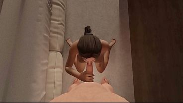 3D animation pov recieving some blowjob on an room
