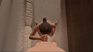 3D animation pov recieving some blowjob on an room