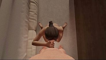 3D animation pov recieving some blowjob on an room