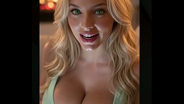 Beautiful blonde MILF with huge tits riding a big cock with her tight vagina (AI-generated video)
