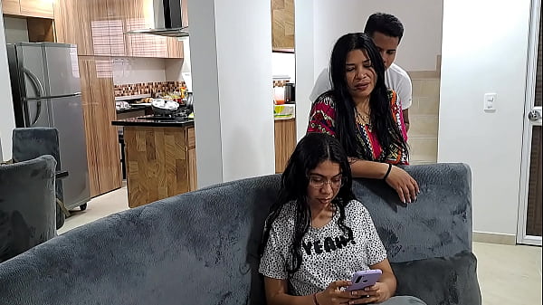 My stepmom sucks my dick on the stairs while my stepsister is distracted