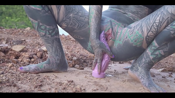 Tattooed babe gets bold in public — anal play and wet release