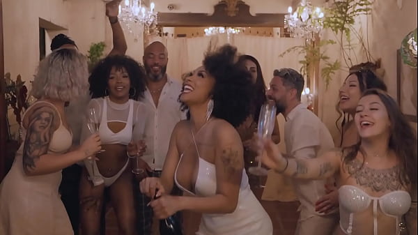 New Year's party ends up with everybody licking and sucking each other