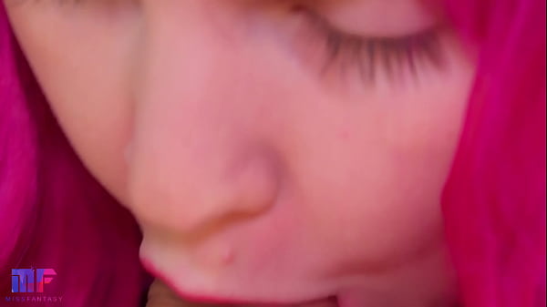 Sensual blowjob, pink lips, dripping cum