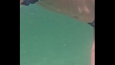 Amateur long legs perfect body girl's relaxing underwater swimming