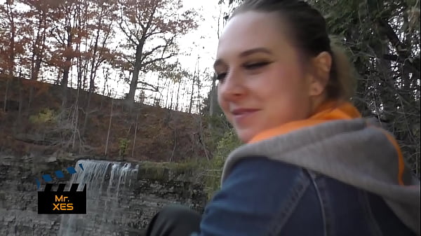 Blonde Outdoor Waterfall Blowjob Almost Caught