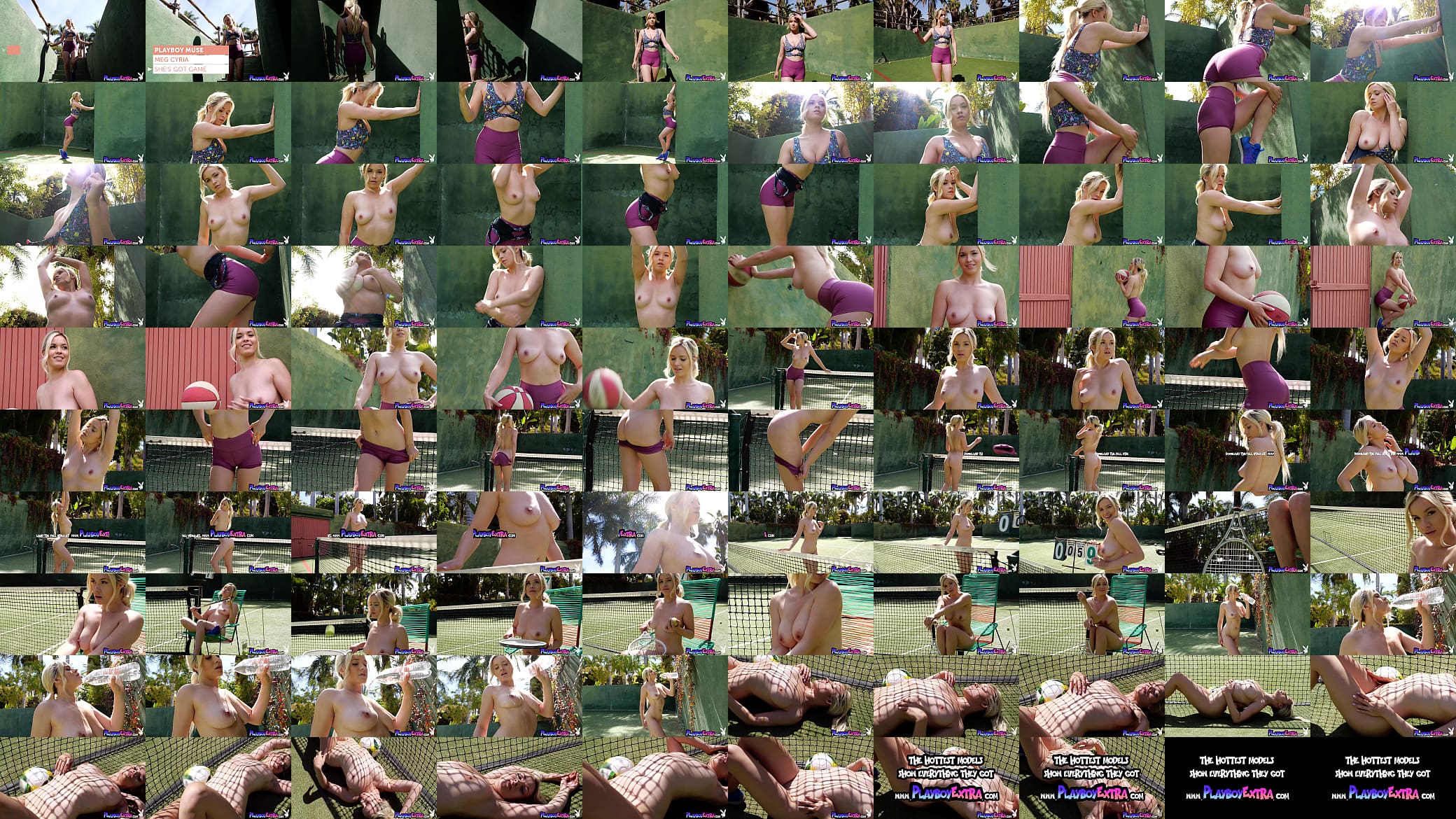 Flexible teen blondie Meg Cyria doing naked workout at the tennis field 预览图