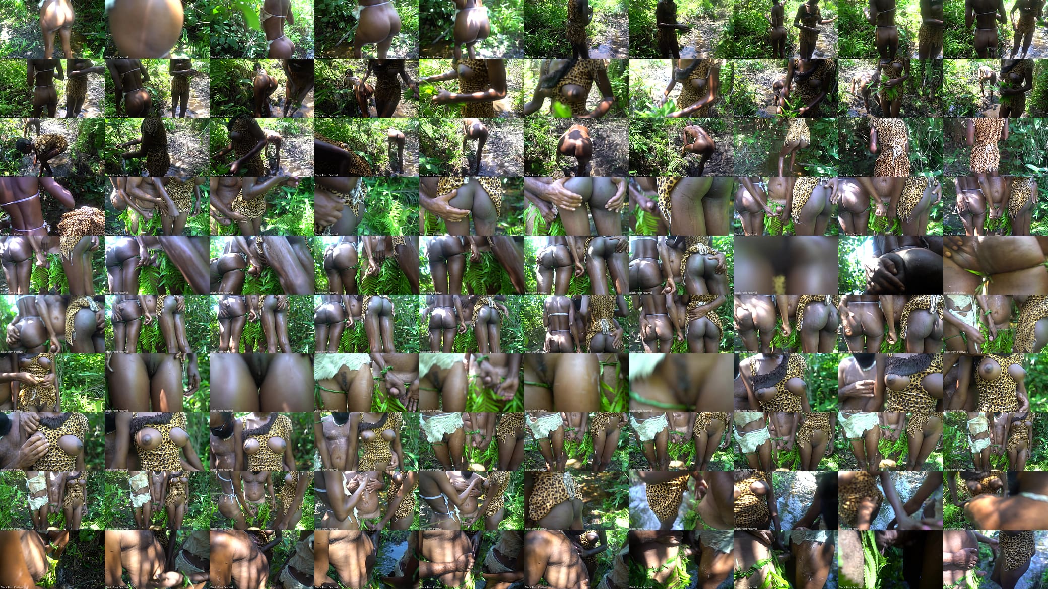 2 African tribe girl having fun with the village chief in the middle of the forrest 预览图