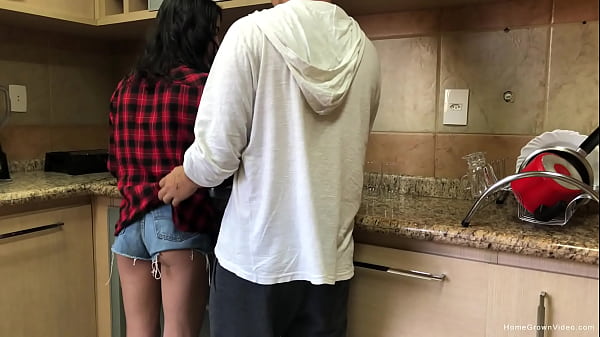 Thin brunette girlfriend gets interrupted to fuck