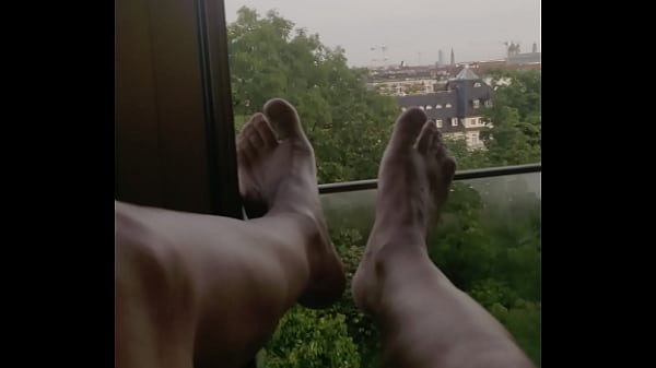 Wank on the hotel window