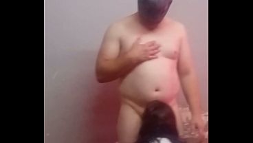 Step dad plays with step daughter with vibrator, she gives him blowjob, he fucks her standing doggystyle and hot missionary sex like a pornstar