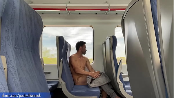 Download Video - Sexy tanned man travelling naked by train&period; Very risky public nudity