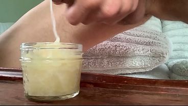 Caught jerking off Filling jar with cum for my slut girlfriend to swallow