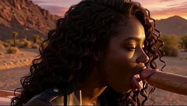 Hot ebony beauty fucked on the hood of a luxury supercar in the desert sunset - AI Interactive Video