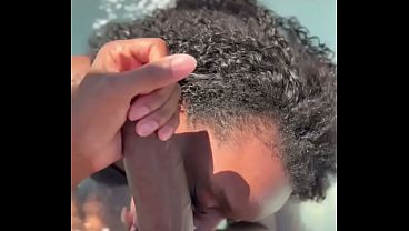 Ebony sucks dick in hottub and trail