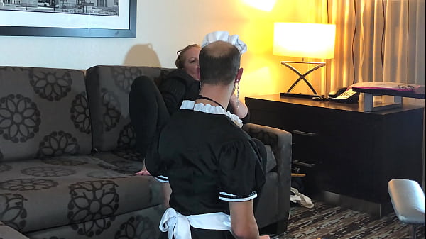 Sissy Maid Worships Boss Feet and Pegged