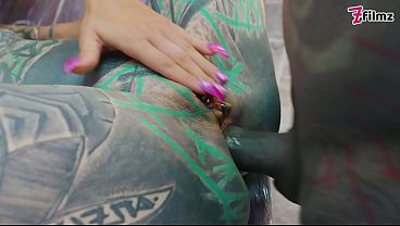 Alt Tattoo Girls Lesbian Foreplay Tattooed Dick Anal Cumshot on Brand New Tattoo