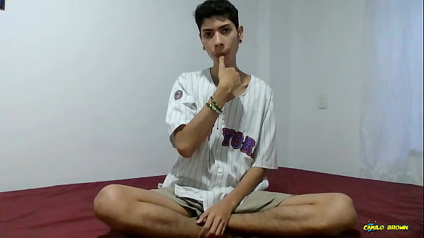 Jerking my bick twink cock while sucking a black dildo until I cum.