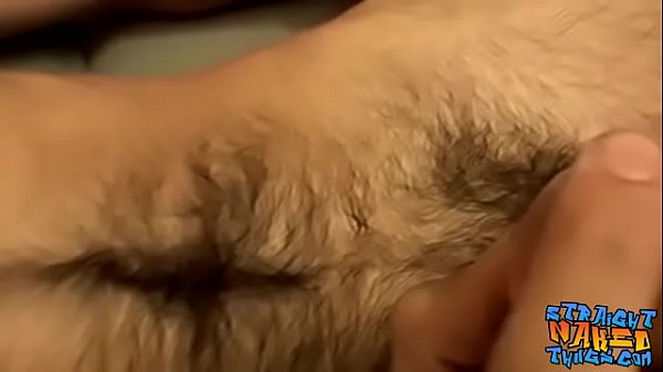 Skinny hairy straight thug rubs his small cock ...