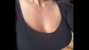 My stepmom shows her big tits and beautiful nipples