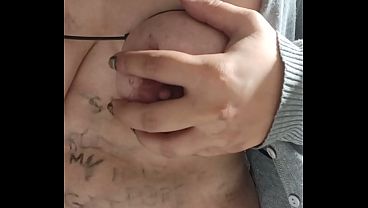 body writing humilation on a fat body part 