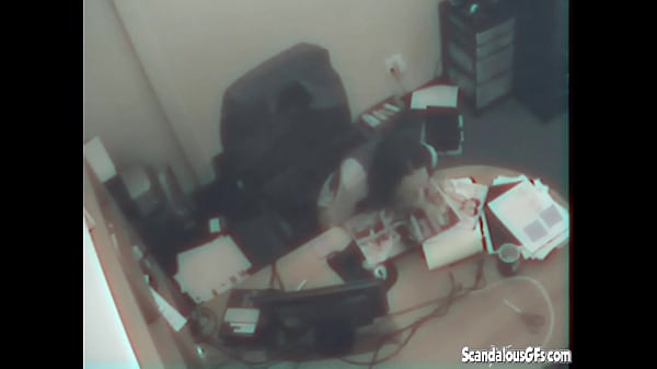 Busty office solo slut masturbates