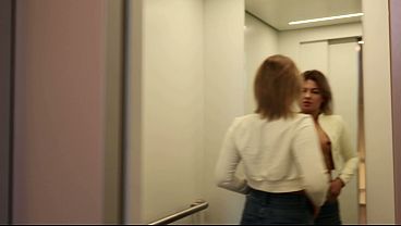 Risky Elevator POV: Flashing Tits & Deepthroat Until Cum In Mouth
