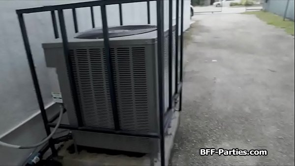 Poolside foursome with trespassing teen gfs