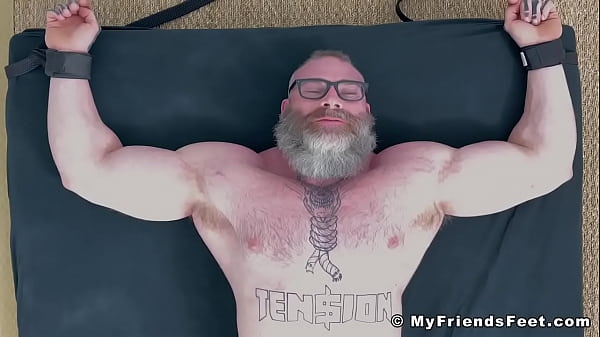 Bearded huge hunk with glasses tickle tormented...