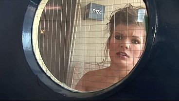 Busty girl gets lost in the corridors of an office and finds two guys fucking her ass