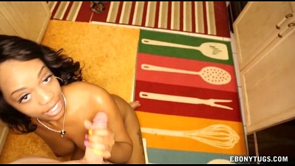 Ebony Handjob In The Kitchen