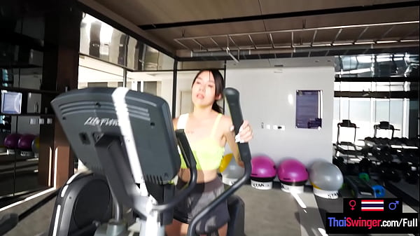 Amateur Thai MILF gym and big cock workout to keep her fit and in shape