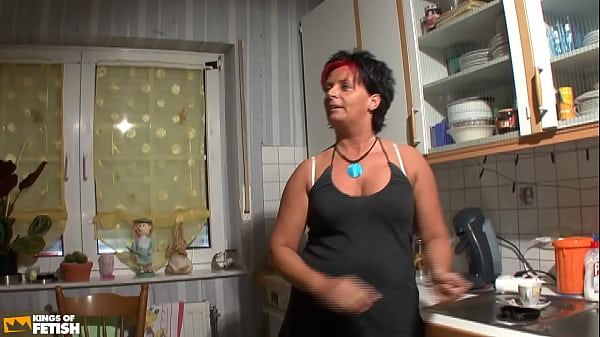 German wife gets pussy drilled by her fat husband in the kitchen