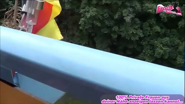 german amateur slut blowjob in public at balcony with finger in the ass