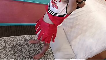Cute busty married woman exercises in a sexy cheerleader costume 4. Peeking from above. Home made amateur personal filming Kawasaki