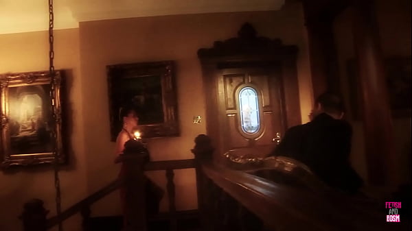 Mistress of a haunted mansion gets banged by two guys and by a glass bottle