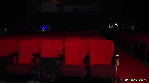 Brunette gets orgy fucked at theater